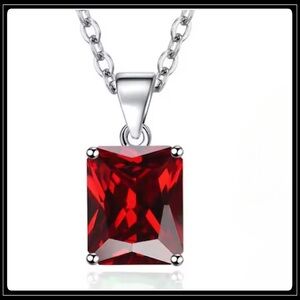 NEW 925 SILVER SQUARE CUT RUBY SIMPLE CLASSIC CHAIN PENDANT NECKLACE